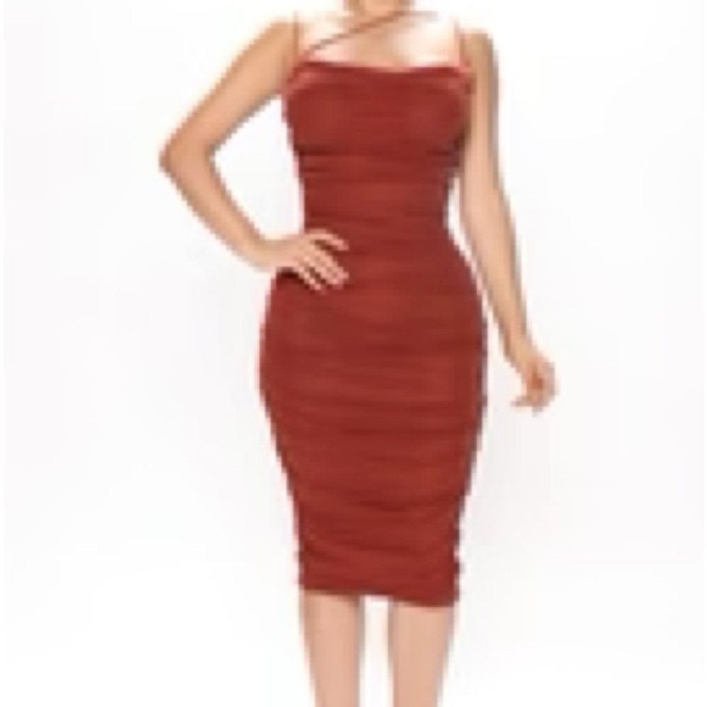 Fashion Nova Red Ruched Bodycon Midi Dress